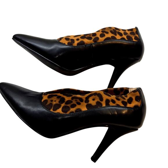 Andiamo Shoes 6.5 Leopard Print  Black Closed Toe High Heel Pump Stiletto - Picture 1 of 8